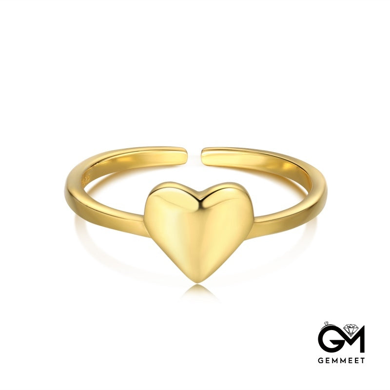 S925 Sterling Silver Open Gold Heart Ring