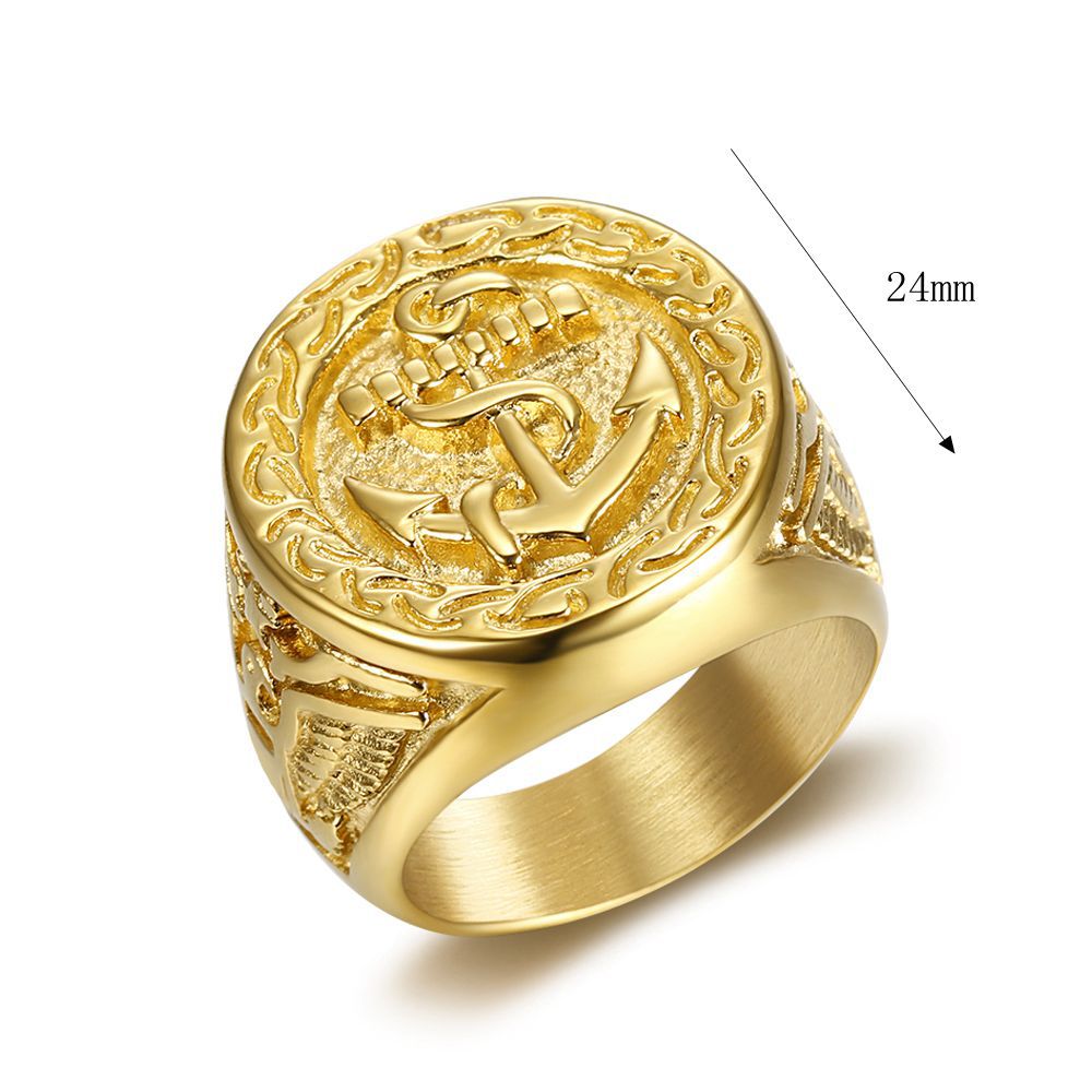 New Hip Hop Ring Titanium Steel Color Preservation Vacuum Plated Eagle Anchor Men's Ring