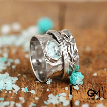 Aquamarine Leaf Spinner Ring