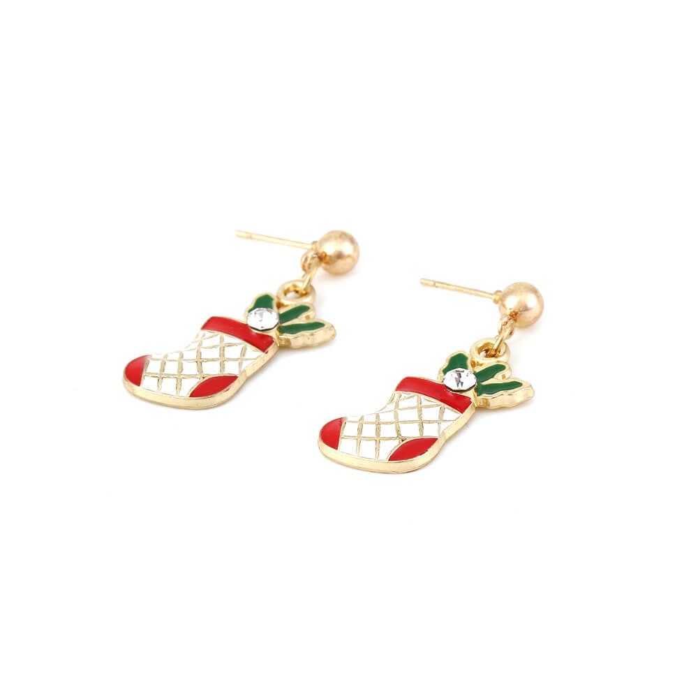 Christmas Boots Earrings Simple All-match Alloy Drop Oil Inlaid Zircon Christmas Socks Personality Cute Earrings