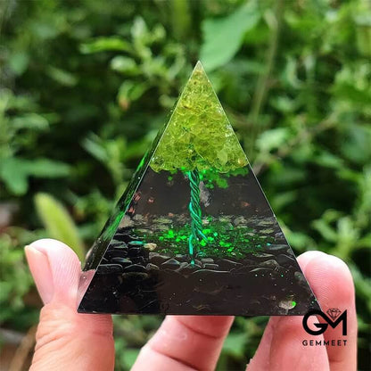 Obsidian with Peridot Lucky Orgone Pyramid