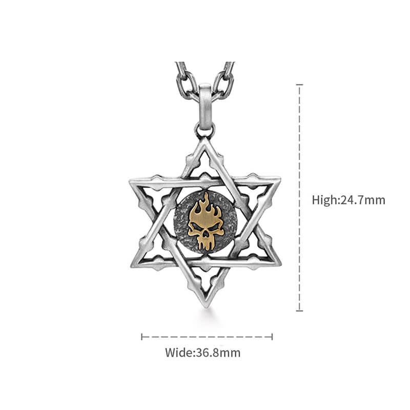 Raging Skull Hollow Hexagram Pendant