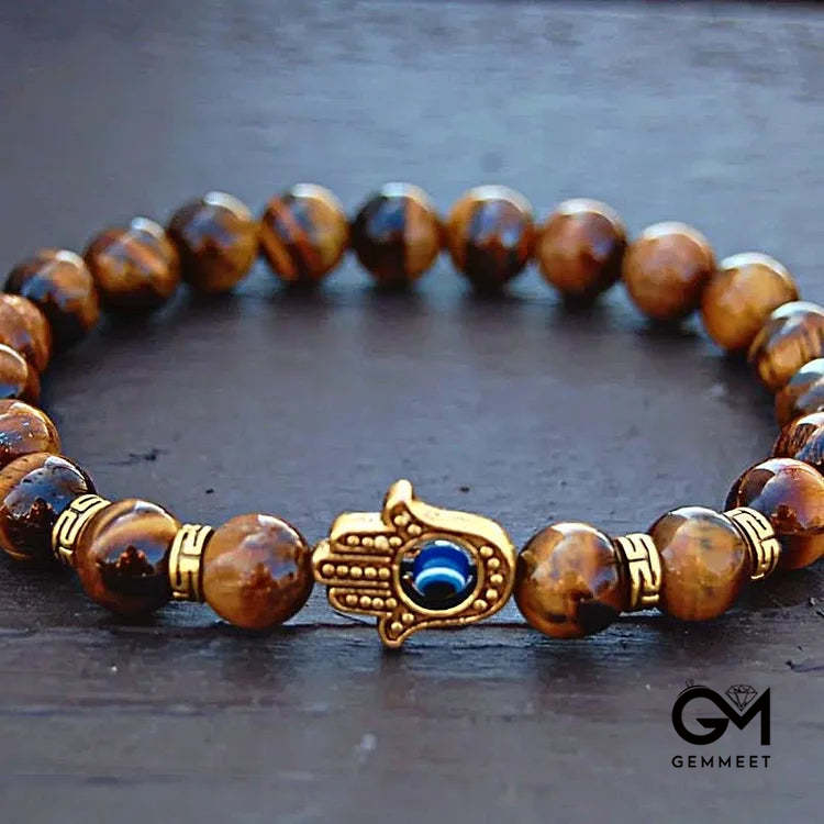 Hamsa Hand Tiger Eye String Bracelet