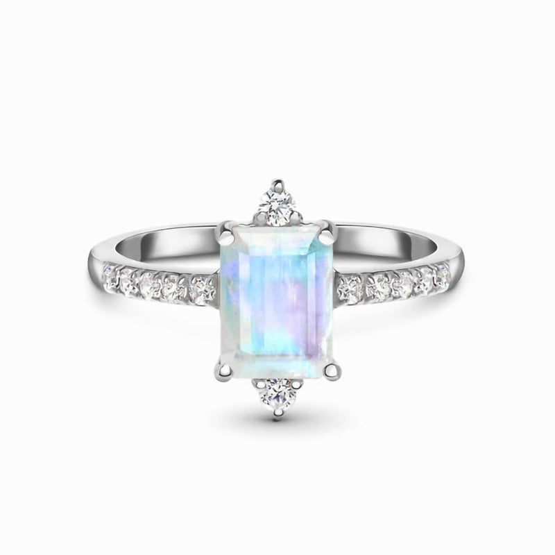 Square Moonstone Microzircon Ring