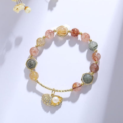 Colorful Rutilated Quartz Beaded Shell Pendant Bracelet