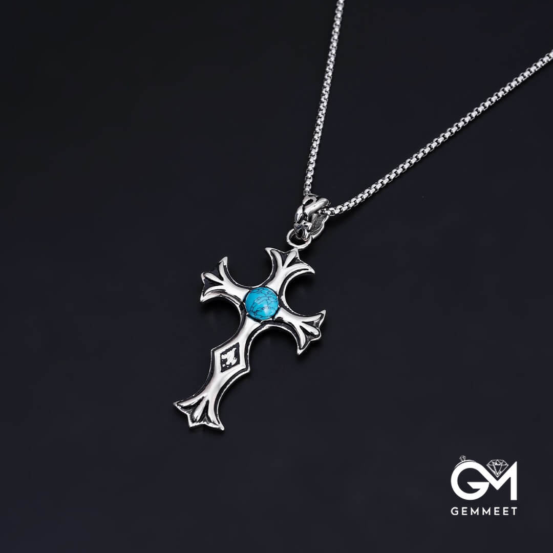 Turquoise Cross Stainless Steel Necklace