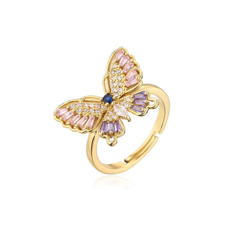 Golden Butterfly Shape Full Stones Ring