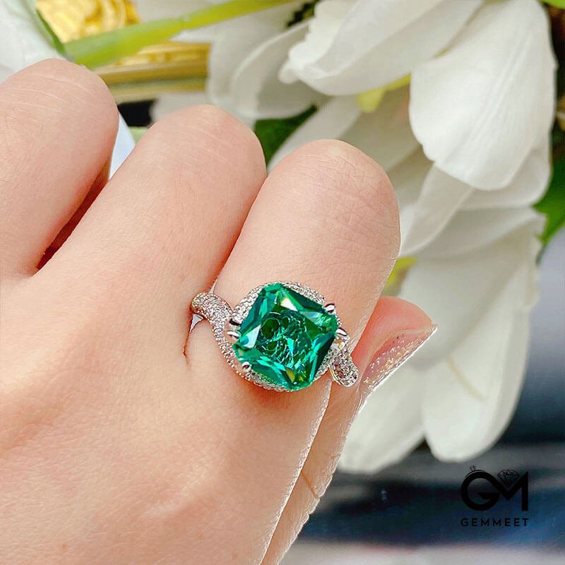 Five-carat Imitation Paraiba Ring Lake Green High Carbon Diamond Fancy Sapphire Ring