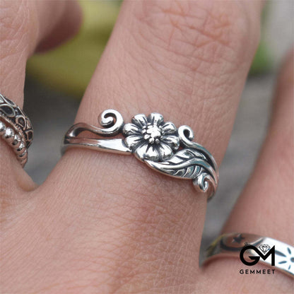 Flower Floral Daisy Silver Ring