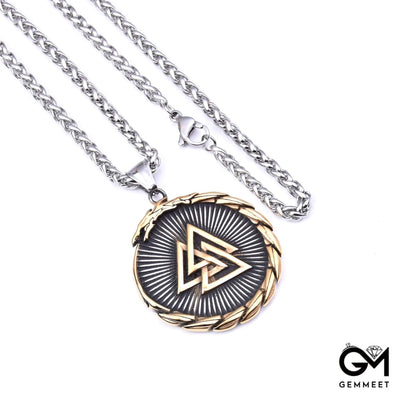 Stainless Steel Viking Triangle Rune Dragon Round Necklace