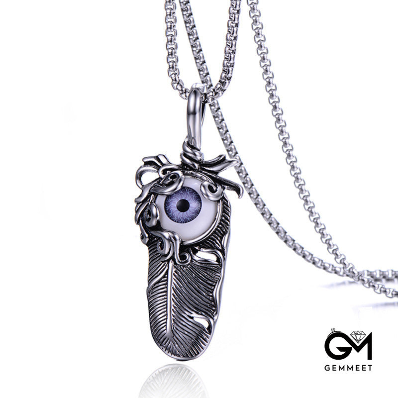 Stainless Steel Vintage Feather Eye Necklace