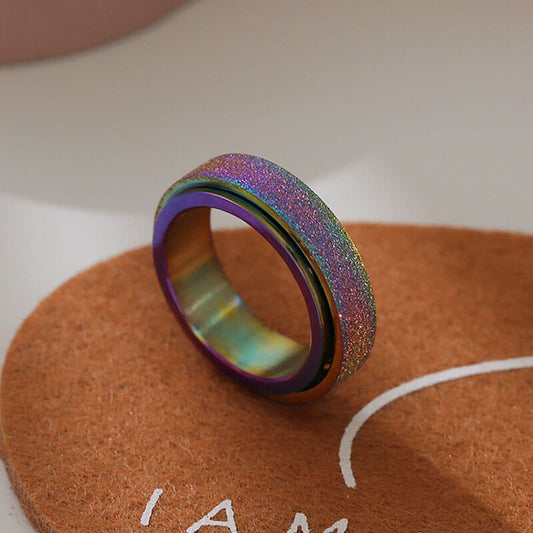 Rainbow Colored Frosted Rotatable Ring