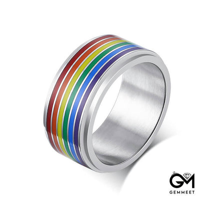 LGBT Rainbow Thick Rotatable Ring