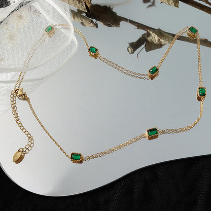 Rectangle Shape Green Crystal Chain Necklace