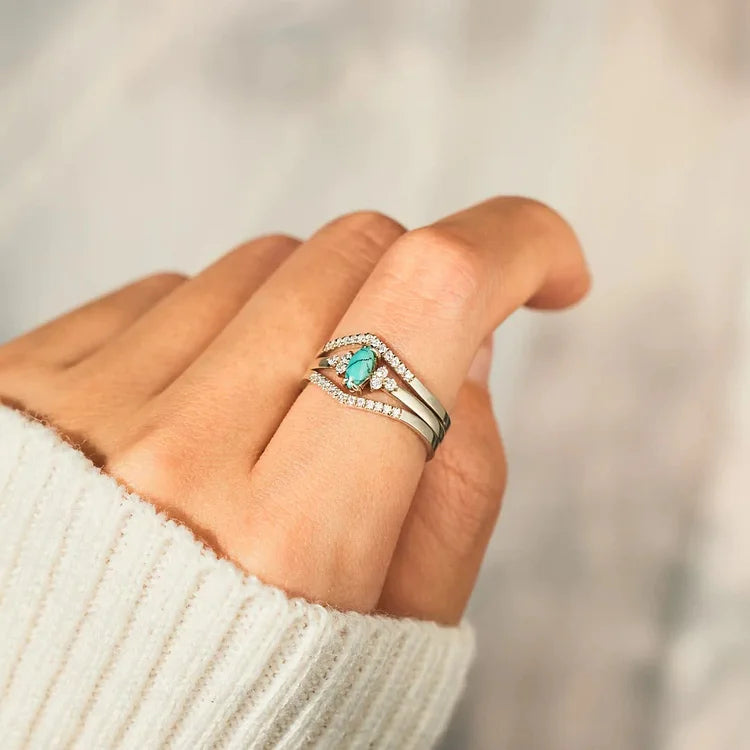 S925 Sterling Silver Turquoise Two-piece Ring