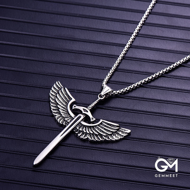 Stainless Steel Cross Punk Sword Pendant Necklace