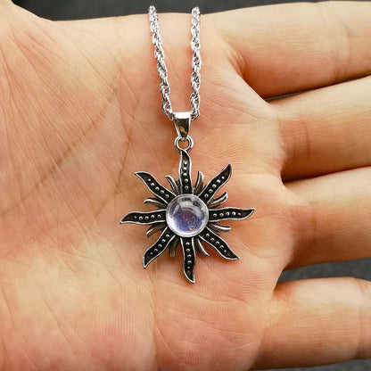 Natural Moonstone Sunflower Pendant Necklace