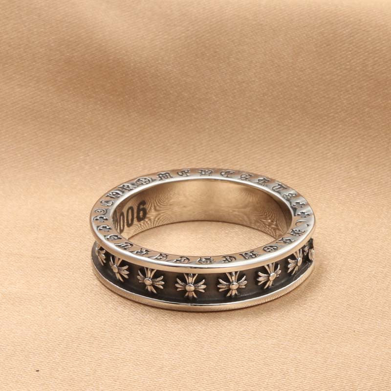 Cross Flower Inscription Retro Trendy Men's Ring