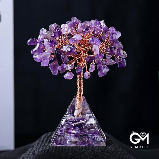 Crystal Gravel Pyramid Base Feng Shui Tree