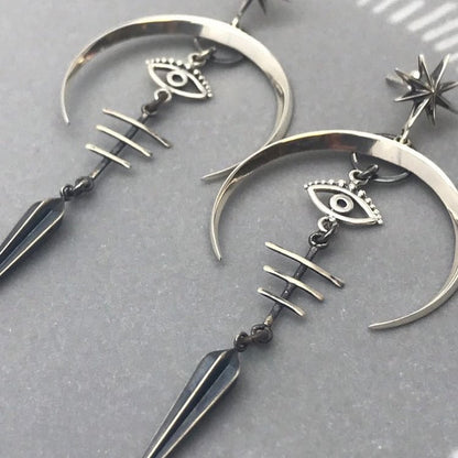 Evil Eye Crescent Moon Earrings