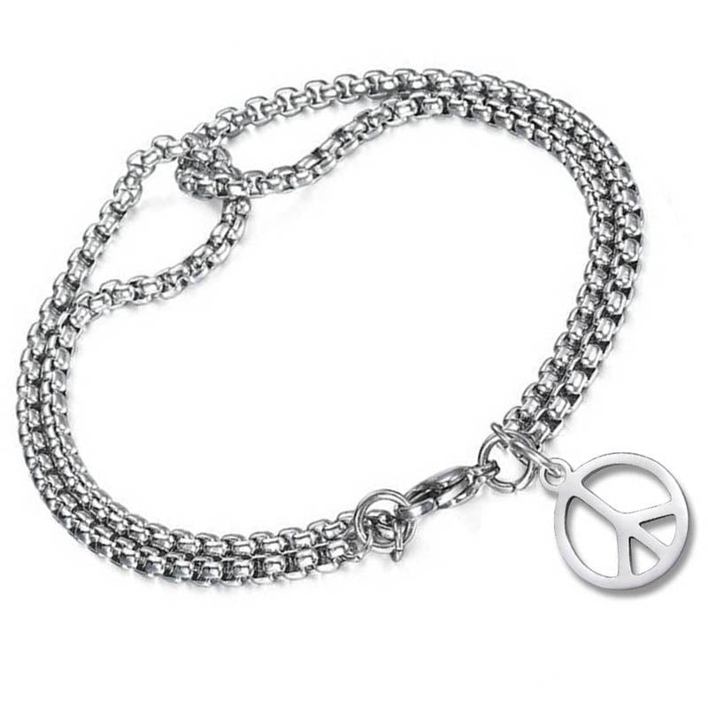 Peace Sign Double Link Cross Titanium Bracelet