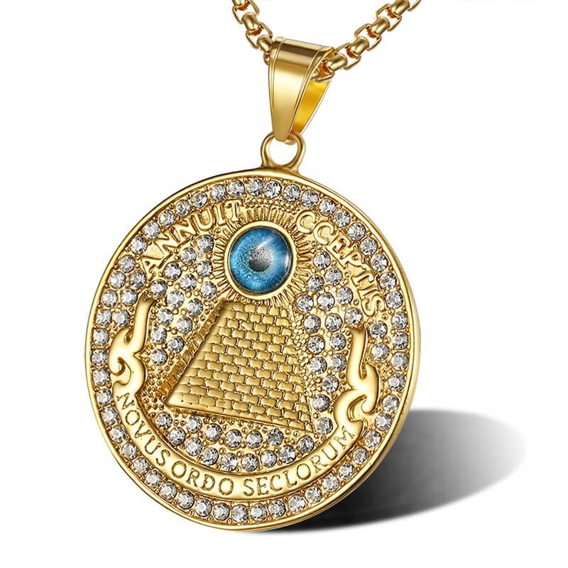 HIPHOP Jewelry Titanium Steel Gold-plated Zircon God's Eye Pendant