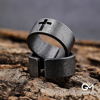 Stainless Steel Vintage Hollowed Bible Ring for Men