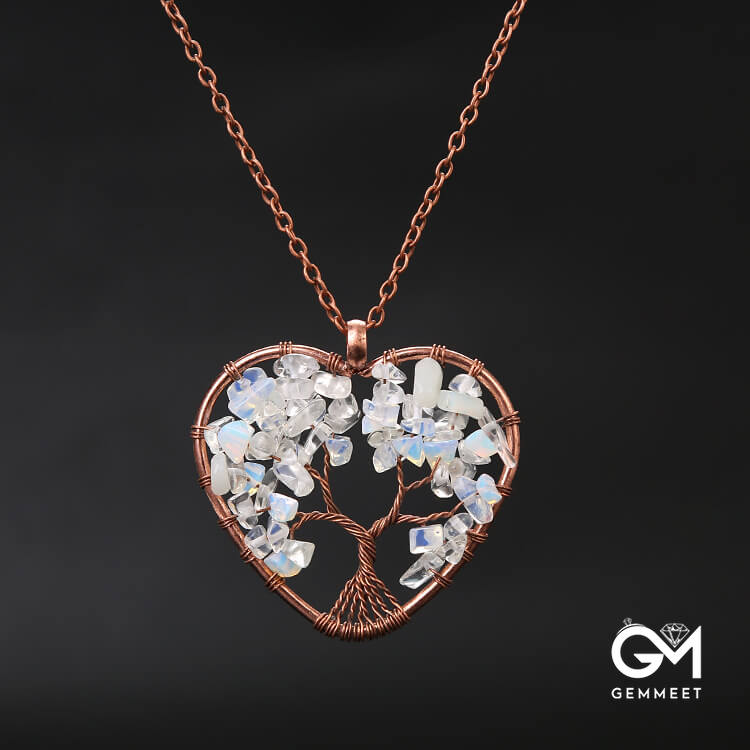 Vintage Crystal Tree of Life Heart Necklace