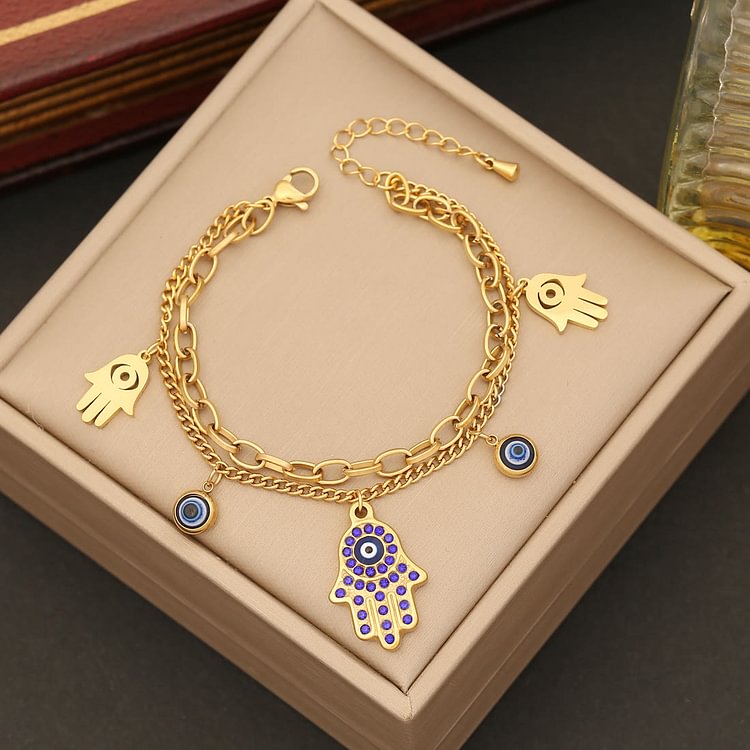 Evil Eye Hamsa Epoxy Necklace Bracelet Earrings Set