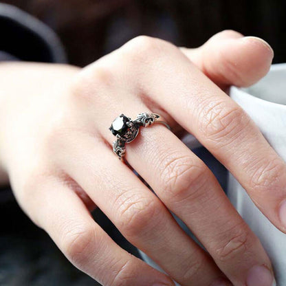 Retro Flower Prong Setting Obsidian Couple Ring