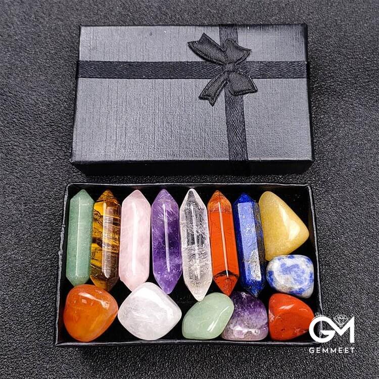 Chakra Rainbow Hexagonal Cone Crystal Set