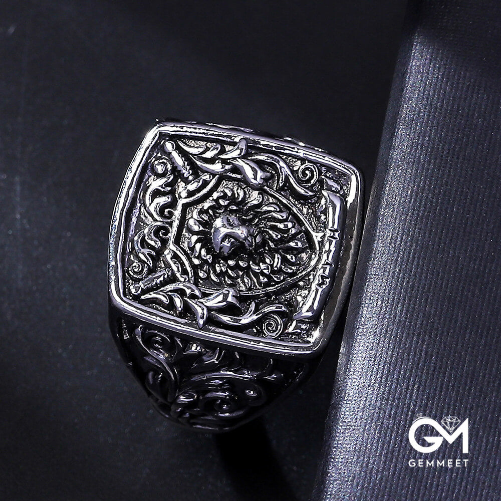 Retro Punk Lion Head Shield Knight Ring