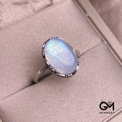 S925 Vintage Blue Moonstone Ring