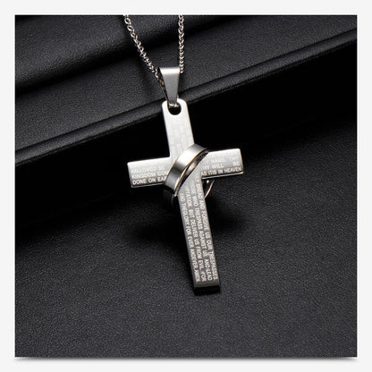 Men's Lord's Prayer Hanging Ring Cross Necklace