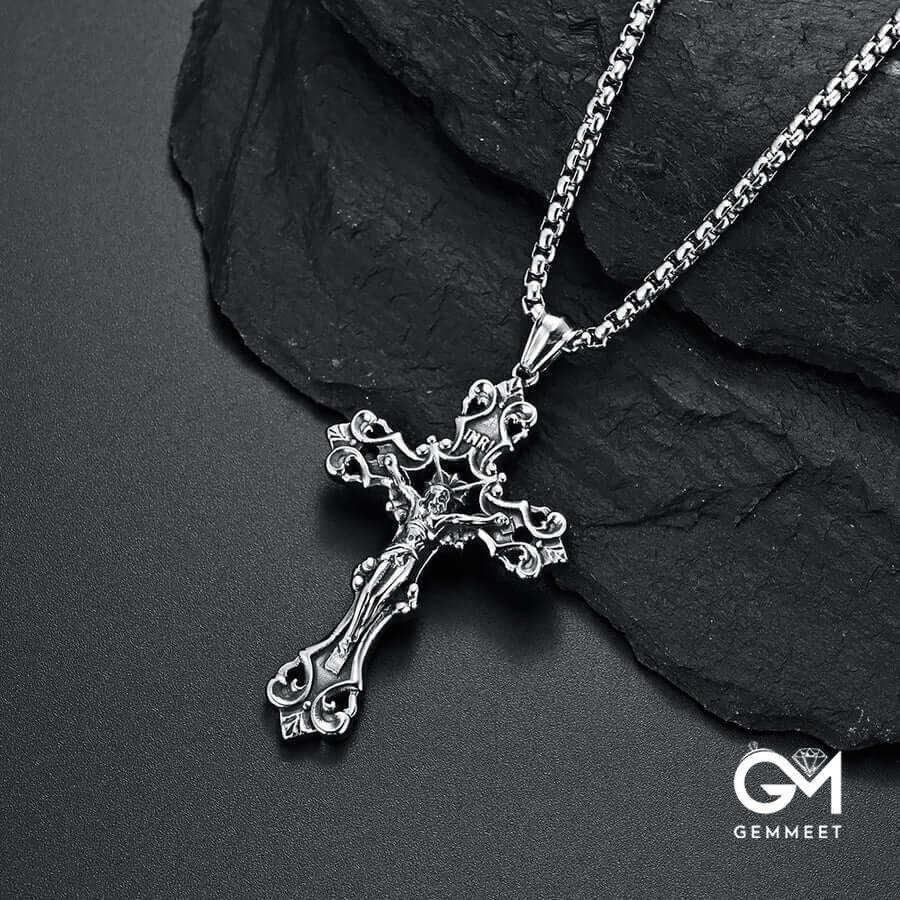 Men's Stainless Steel Gothic Jesus Christ Cross Necklace