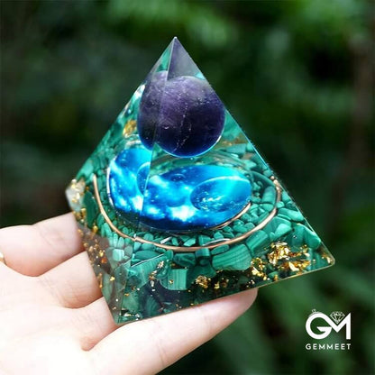 Amethyst With Malachite Orgone Pyramid