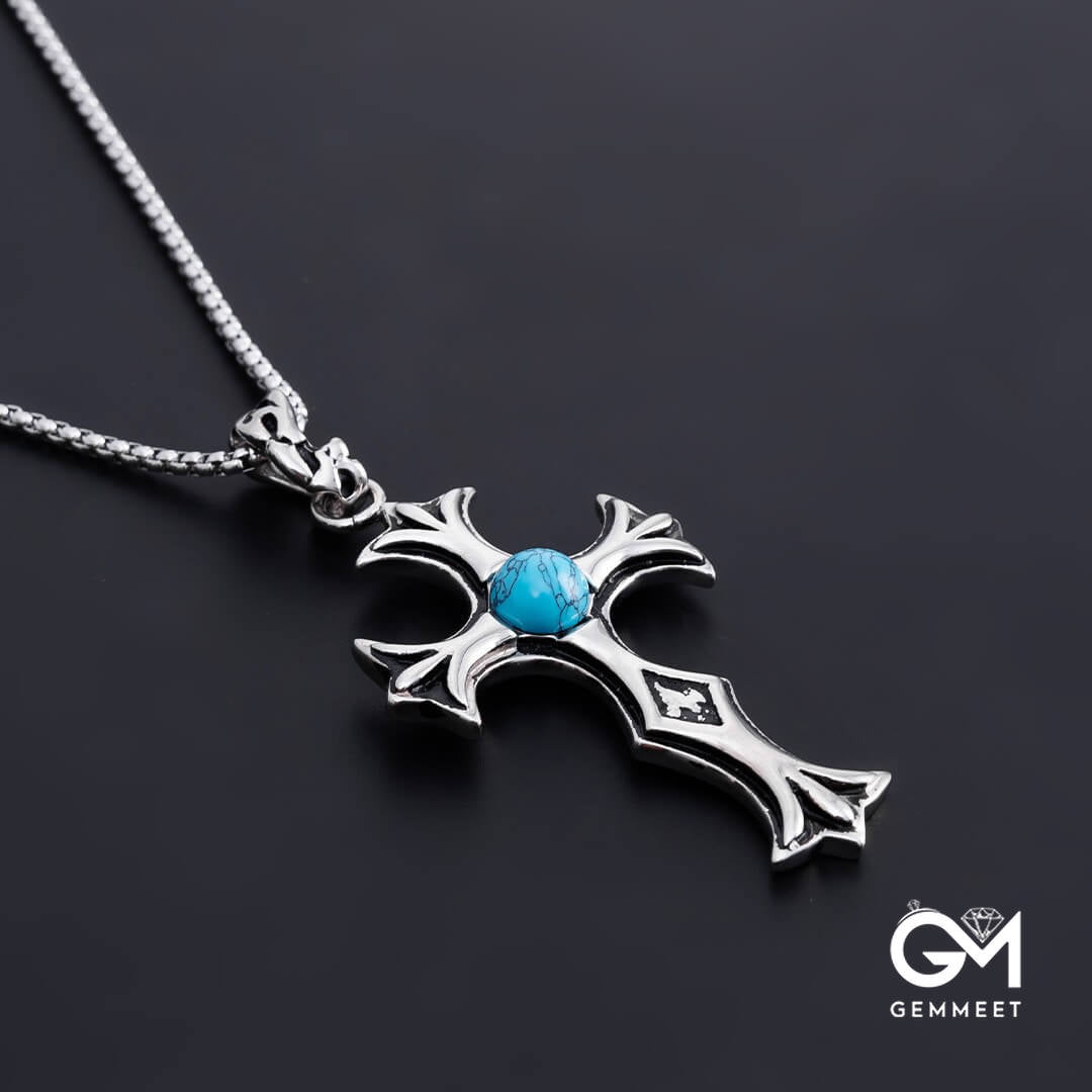 Turquoise Cross Stainless Steel Necklace