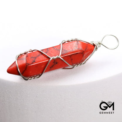 Crystal  Wire Hexagonal Bullet Pendant