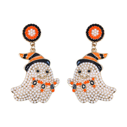 Halloween Cute and Funny Little Ghost Rice Bead Alloy Earrings