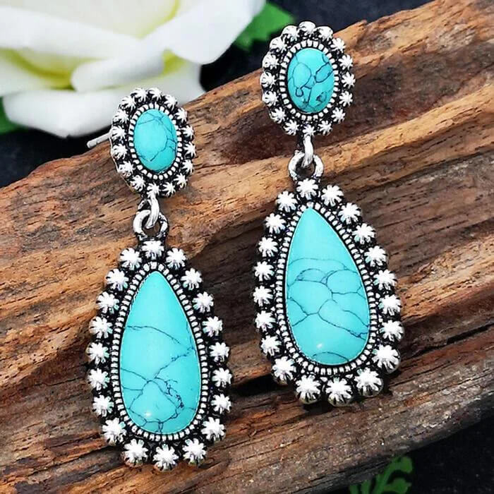 Teardrop Turquoise Silver Earrings