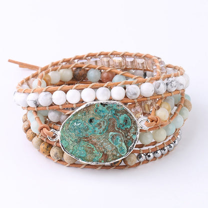 Marine Stone Agate Tablet Charm Bracelet