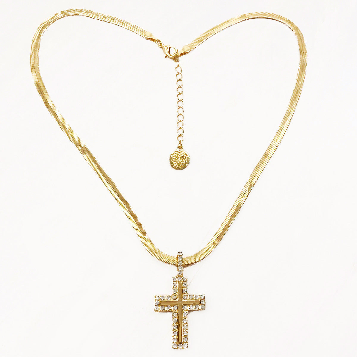 Snakeskin Chain Cross Frame Pendant Necklace