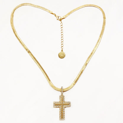 Snakeskin Chain Cross Frame Pendant Necklace