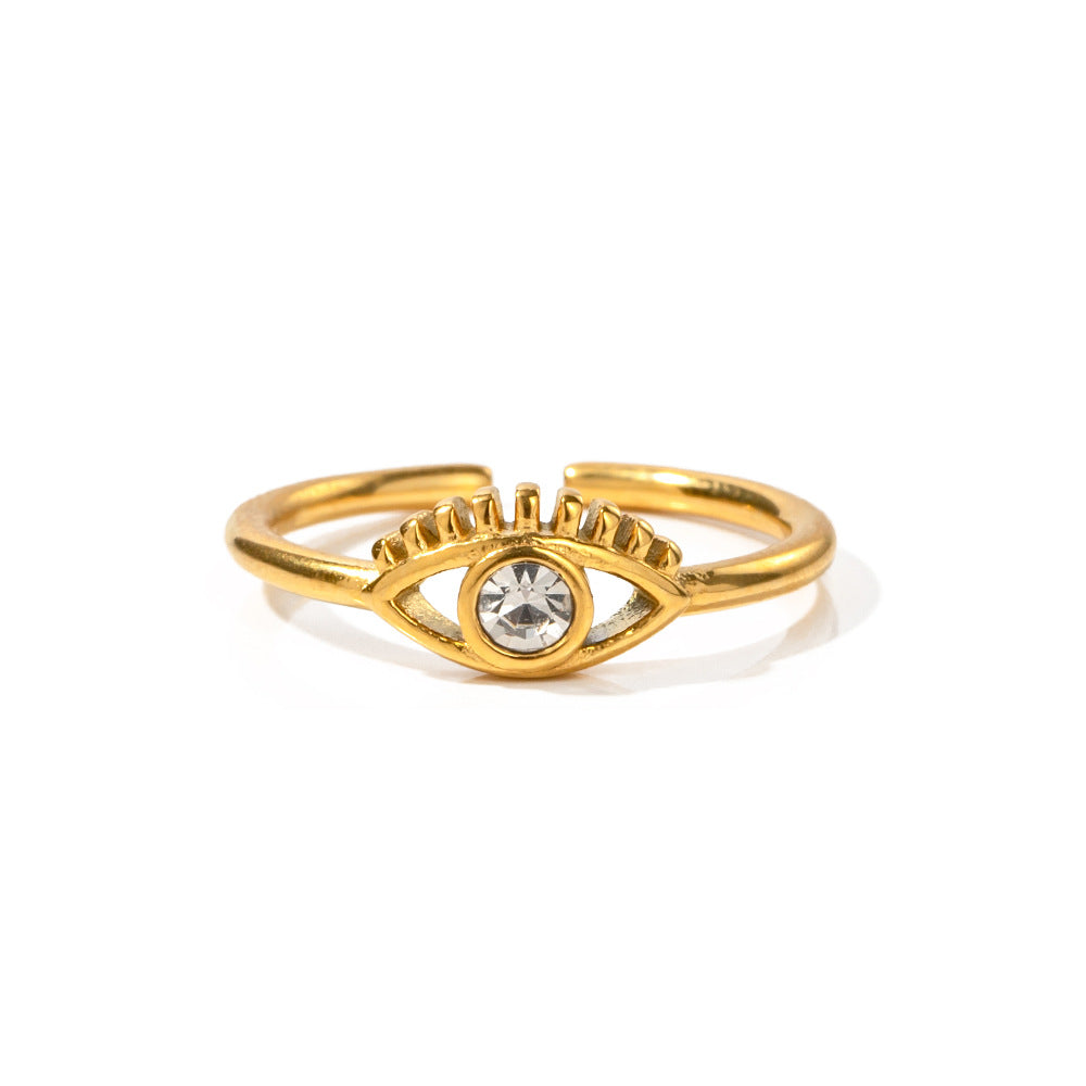 Gold plated stainless steel zircon Devil's Eye ring