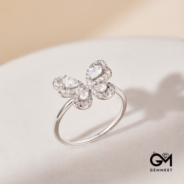 S925 Silver Full Zircon Butterfly Drop Ring