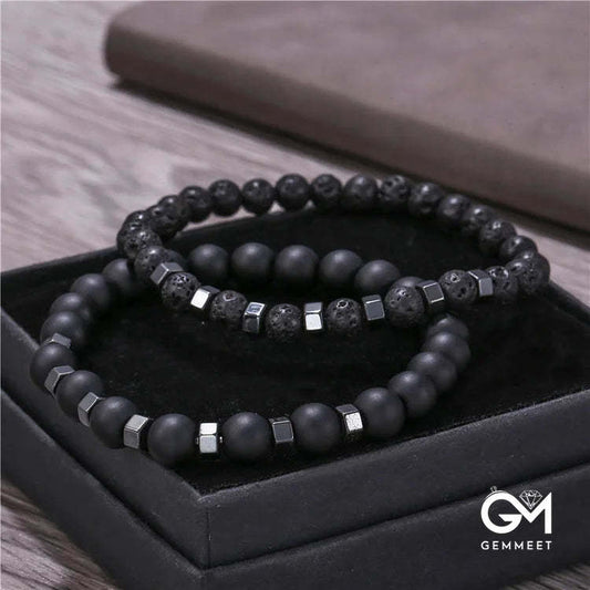 Lava Stone Mens Stretch Set Bracelet