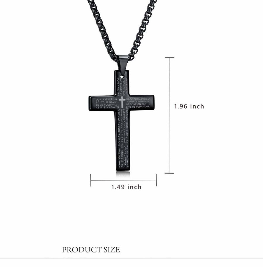 Men's Cross Necklace with Lord's Prayer