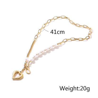 Cute Heart Shape Pendant Pearl Chain Necklace