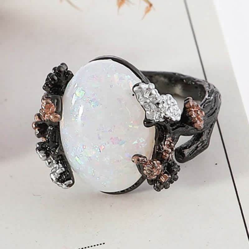 "Midnight Blossom: -Magic Tree Opal Ring