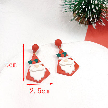 Christmas Earrings Ornament Plaid Geometric Snowman Stud Earrings